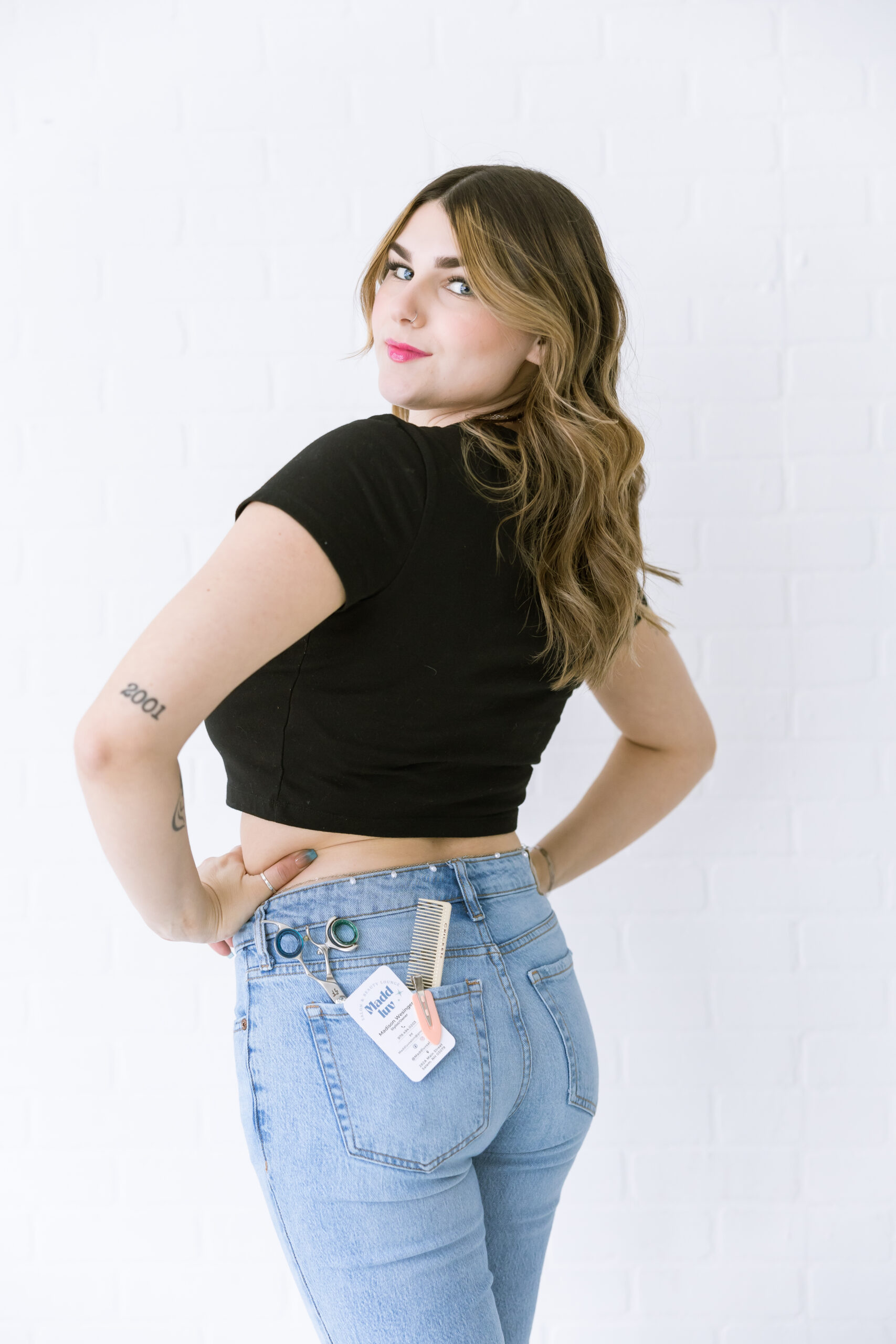 Madison of Madd Luv Salon posing during studio branding photoshoot