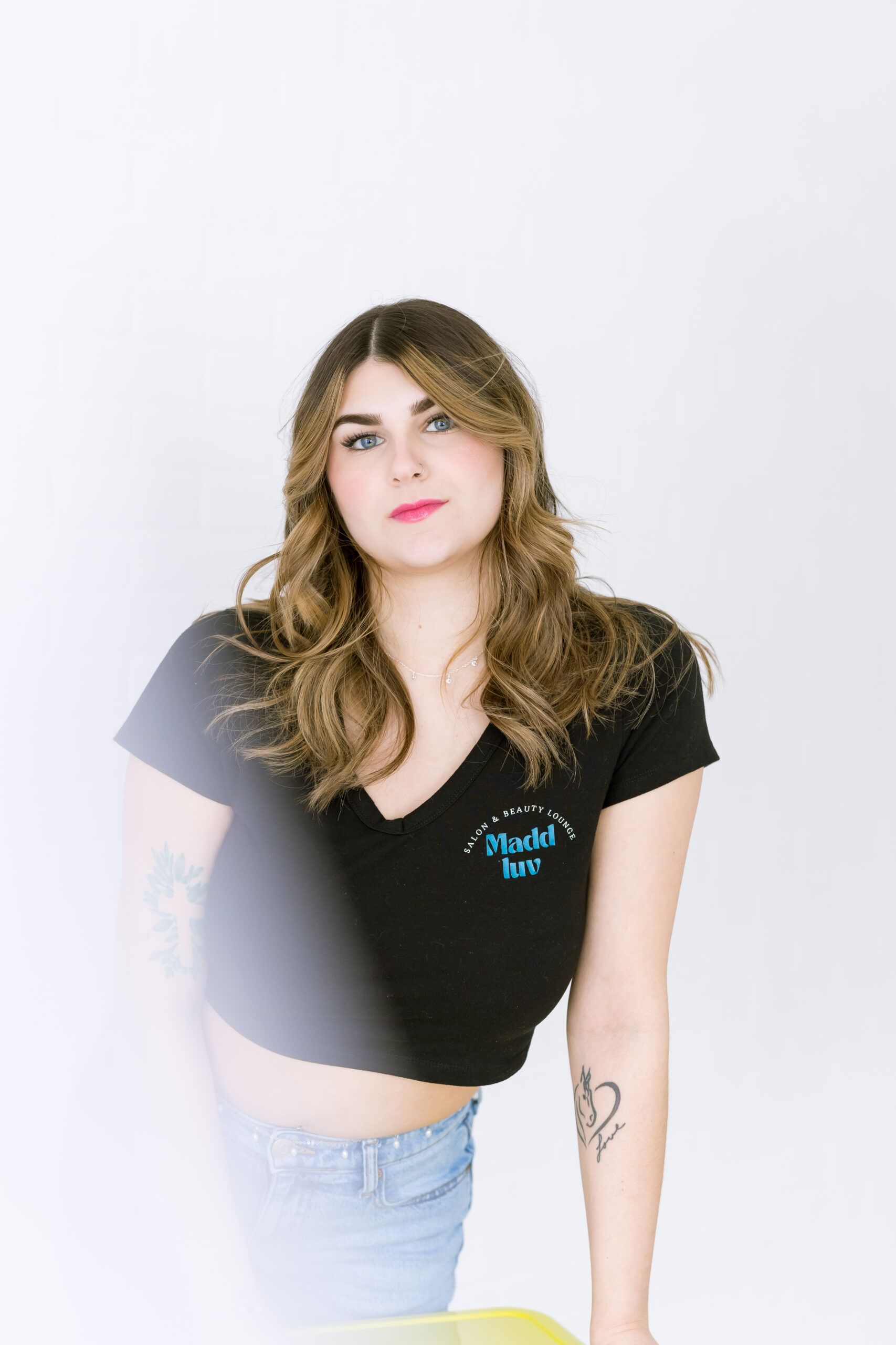 Madison of Madd Luv Salon posing during studio branding photoshoot